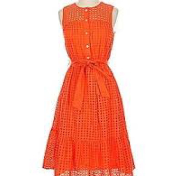 J. Crew Orange Eyelet Midi Dress - Picture 2 of 6